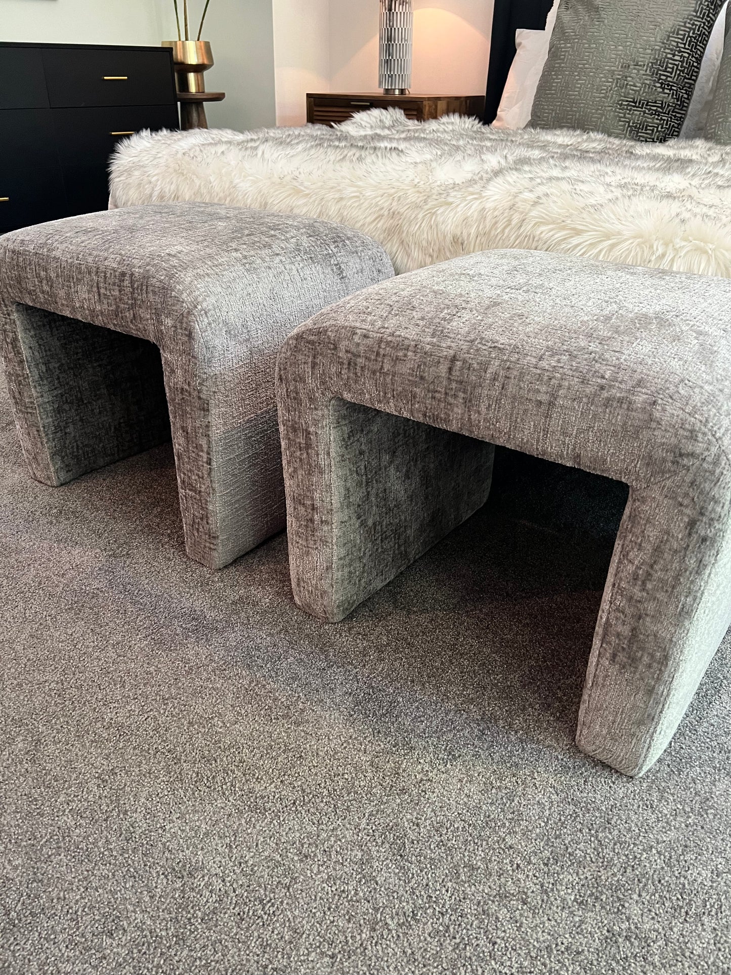 Grey upholstered bench / ottoman