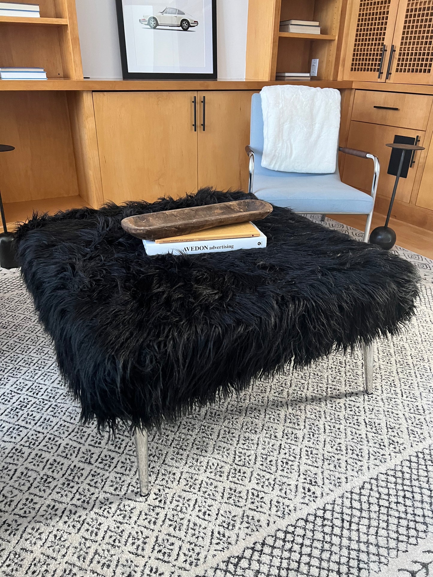 Faux Fur Ottoman / Coffee Table