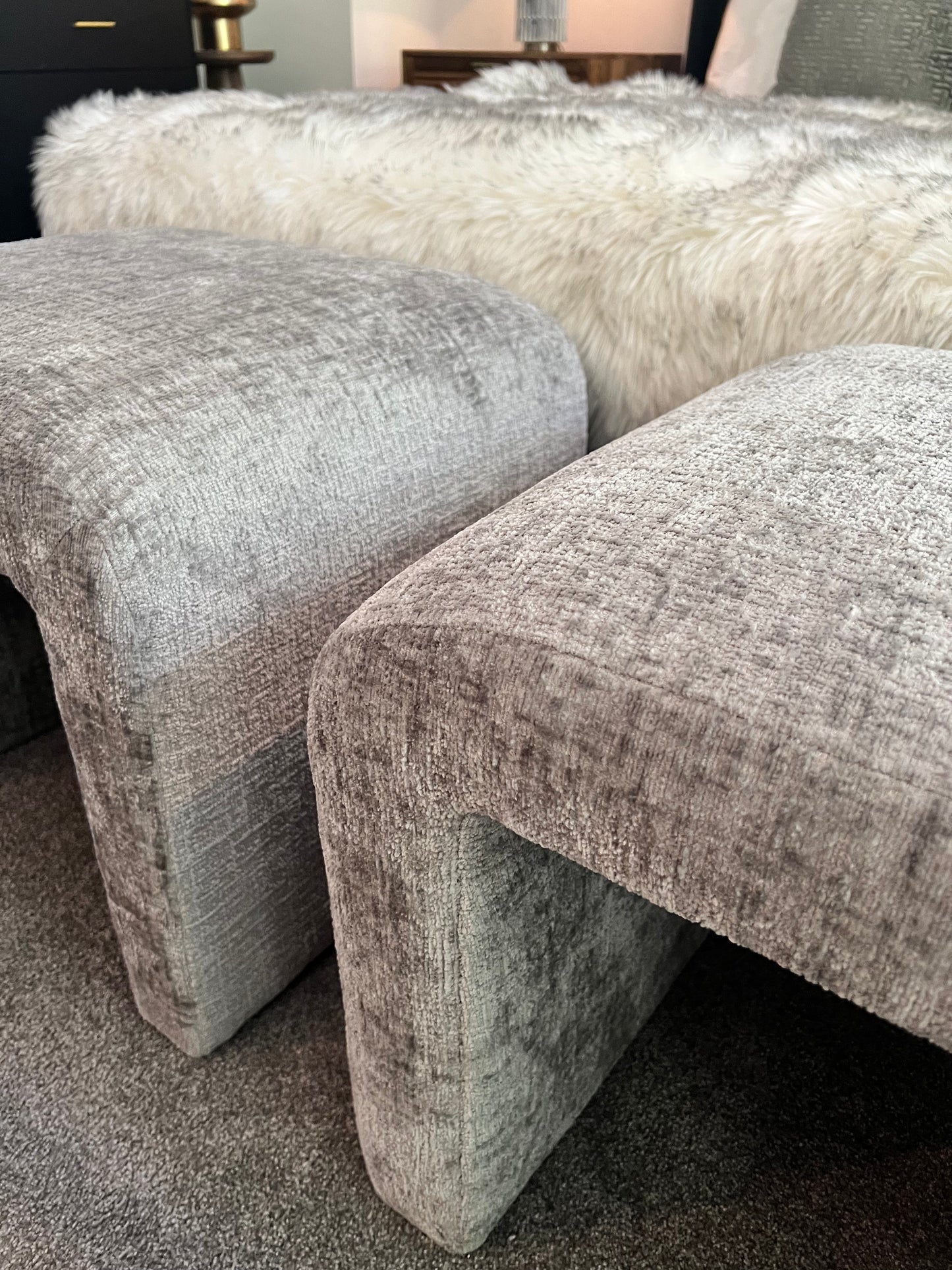 Grey upholstered bench / ottoman
